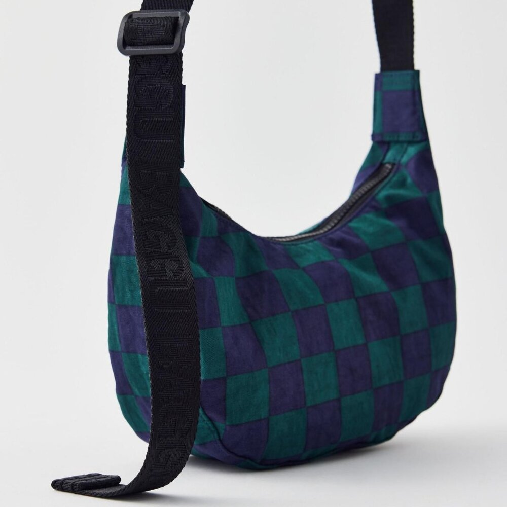 NWT Baggu Small Crescent Bag - Navy Green Check